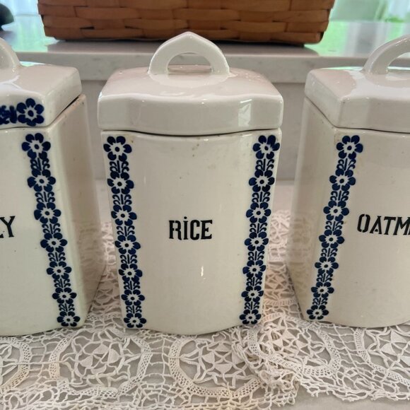 Matching Set 3 Barley, Rice, Oatmeal Dek 1623 Ges Geschatzt Porcelain Canisters - Picture 3 of 11